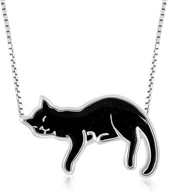 Midnight Mysticat Womens Sterling Silver-Plated Heart-Shaped Pendant  Necklace Featuring A Sculpted Cat Adorned With 15 Crystals
